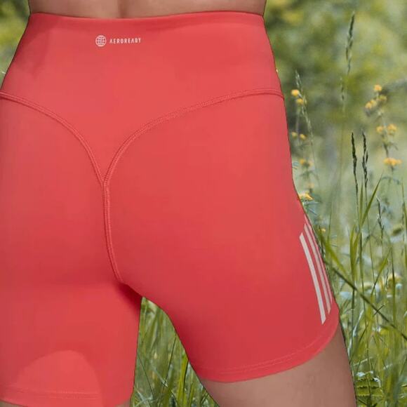 NWT - Adidas Women’s Aeroready 3 Stripe Biker Shorts Pink White Size: L - Picture 3 of 5